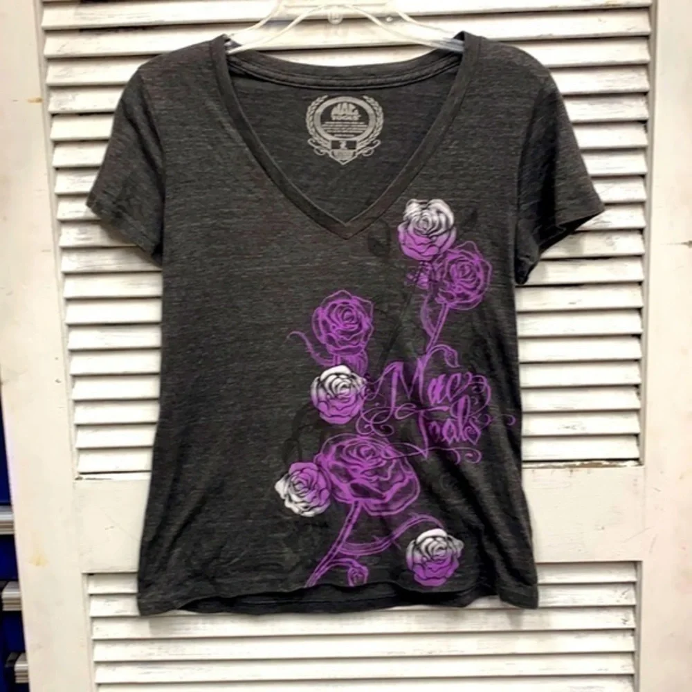 Mac Tools Grey Purple Floral Tee size Large
